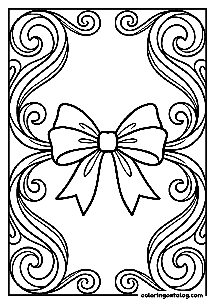 Coloring page: A bow in the middle of the page with swirling ribbons curling into every corner