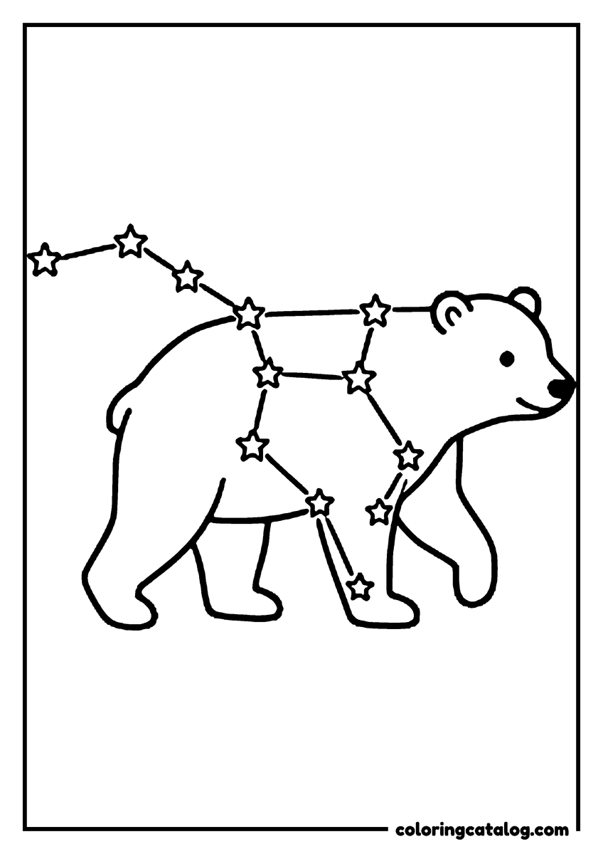 Dibujo gratis para colorear: una osa dibujada alrededor de las estrellas unidas de su constelación