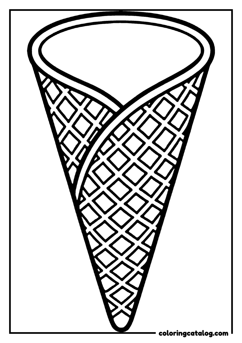 Printable Ice cream coloring page: An empty waffle cone on its own, its criss-cross pattern filling the whole page