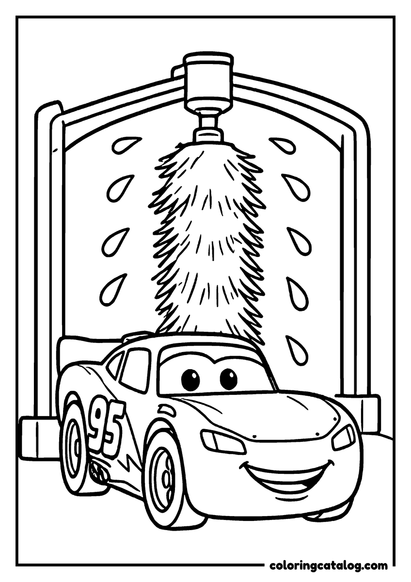 Lightning McQueen coloring page of Lightning McQueen lightning McQueen going through the car wash