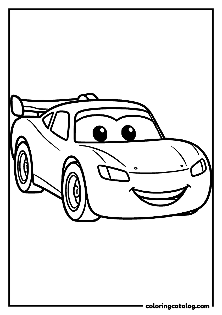 Lightning McQueen coloring page of a big smiling Lightning McQueen