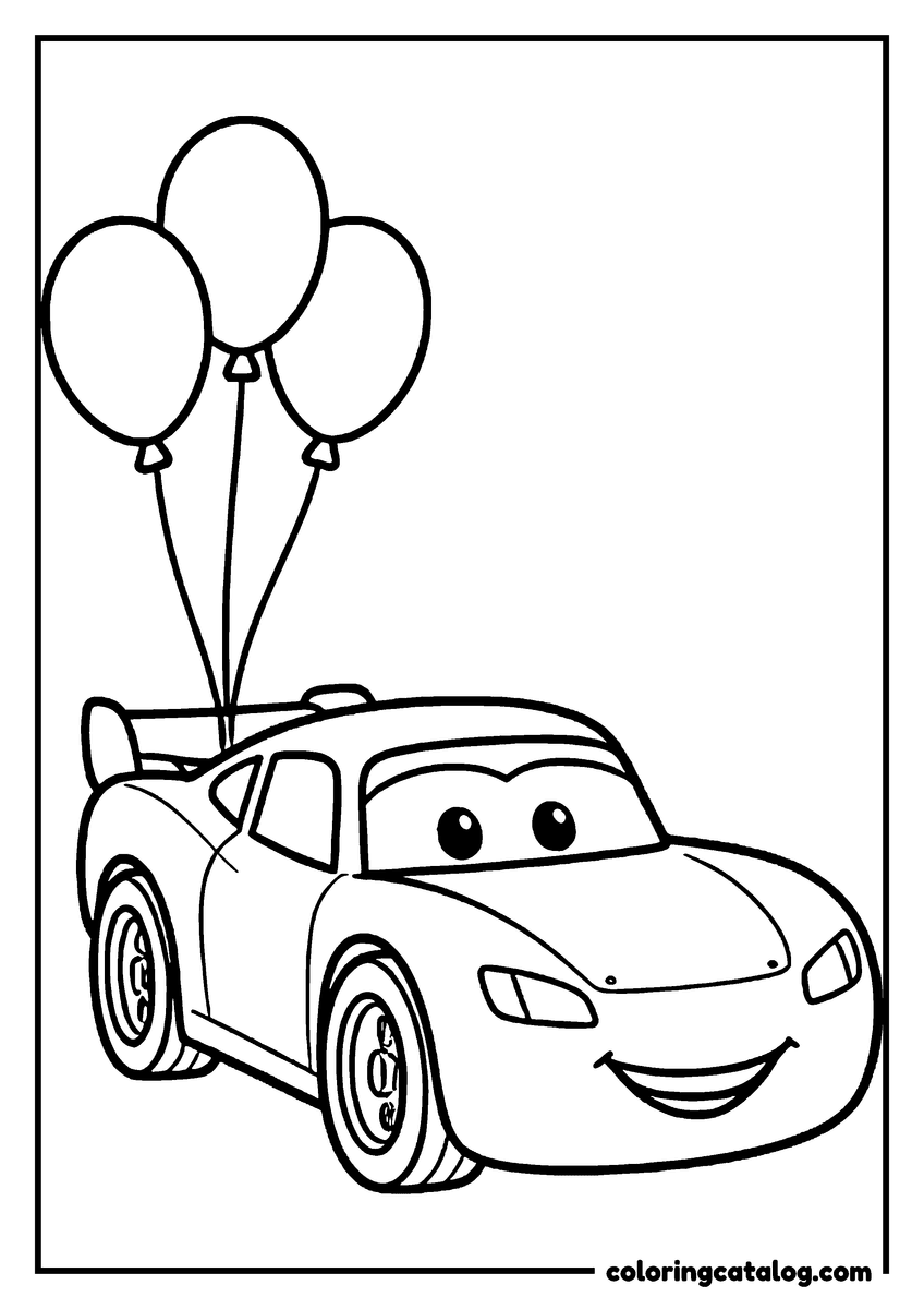 Lightning McQueen coloring page of Lightning McQueen lightning McQueen with a bunch of balloons