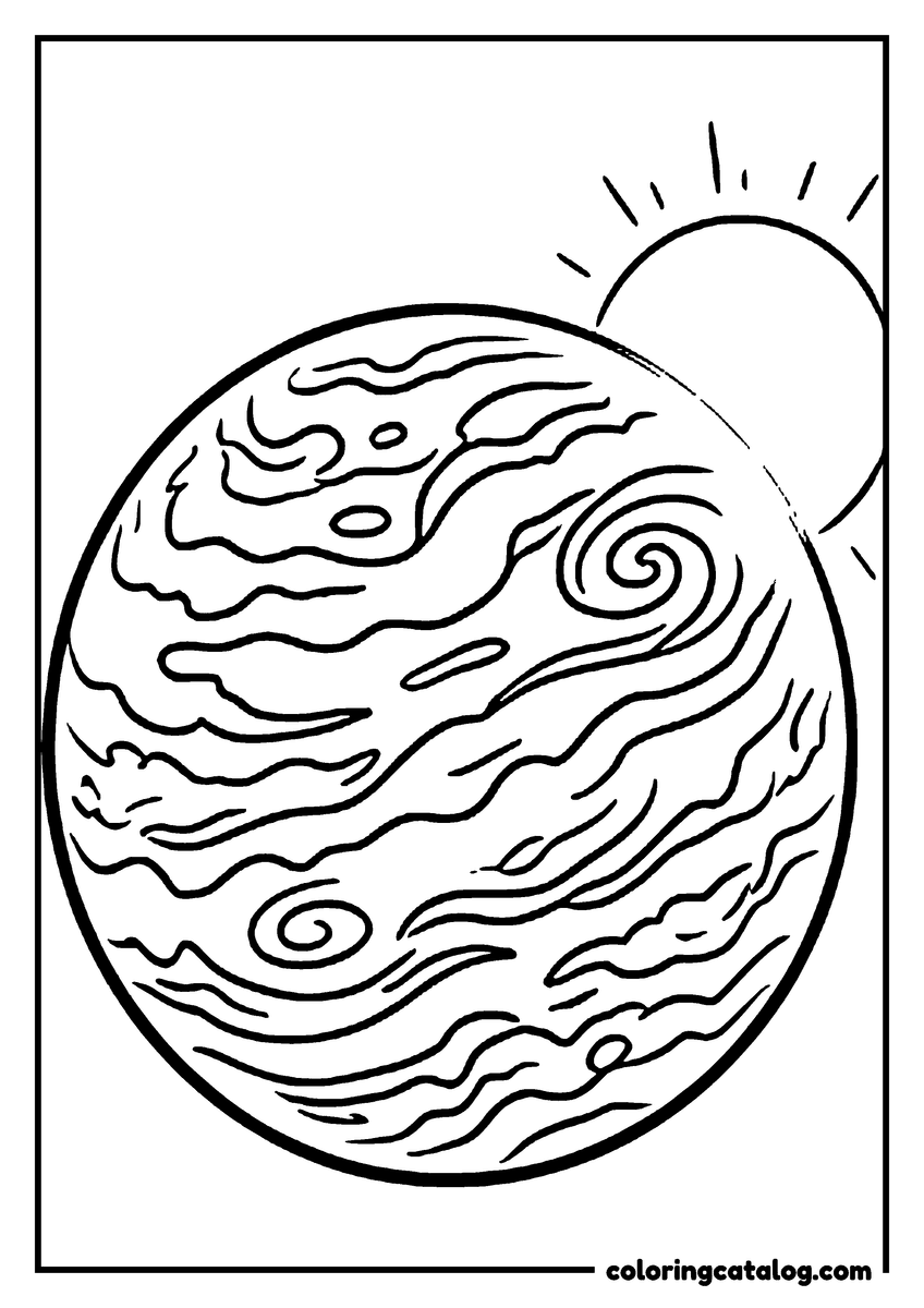 Planet coloring page: Cloudy Venus close to the sun