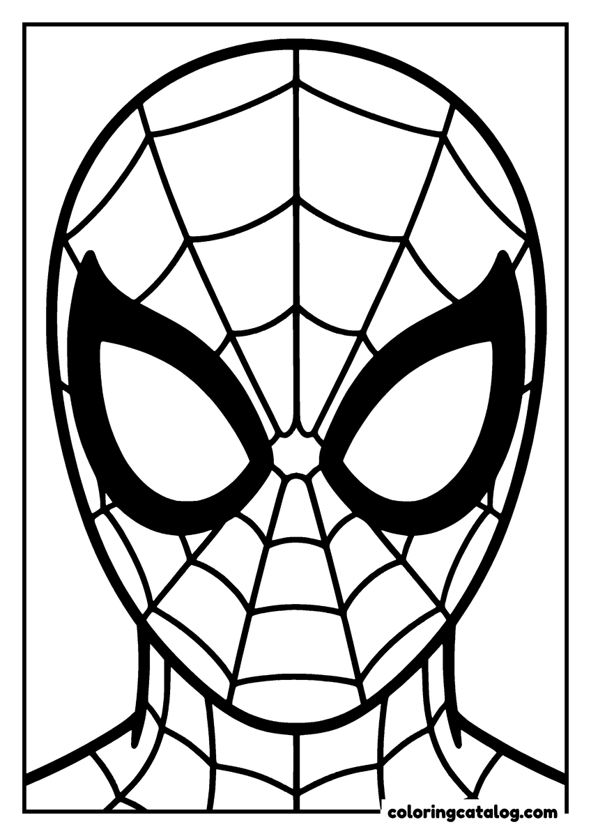 Spider-Man coloring page of a close-up of Spider-Man's mask filling the page